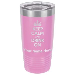 lasergram 20oz vacuum insulated tumbler mug, keep calm and drink on, personalized engraving included (light purple)