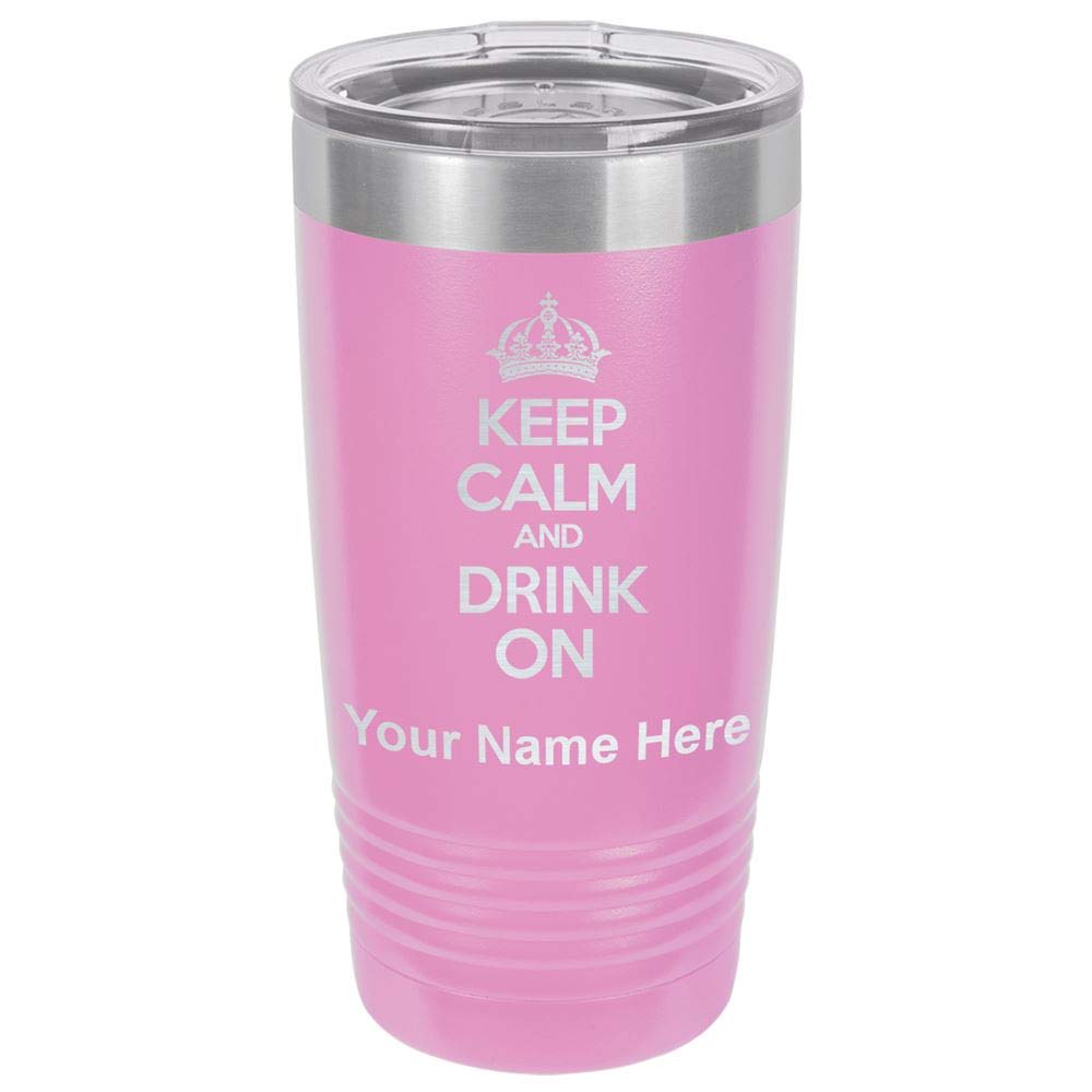 LaserGram 20oz Vacuum Insulated Tumbler Mug, Keep Calm and Drink On, Personalized Engraving Included (Light Purple)