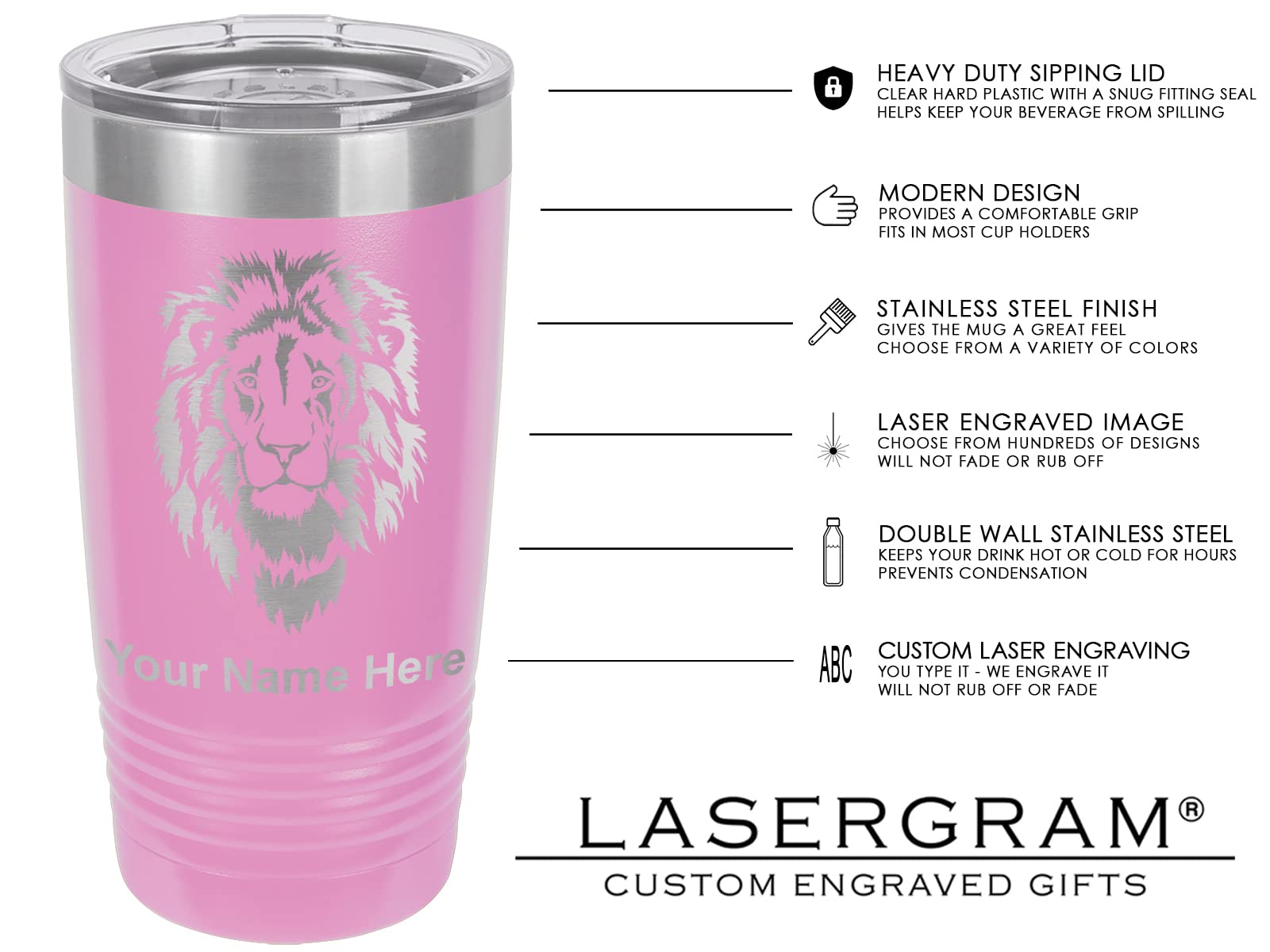 LaserGram 20oz Vacuum Insulated Tumbler Mug, Cowgirl Riding Horse, Personalized Engraving Included (Light Purple)