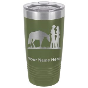 lasergram 20oz vacuum insulated tumbler mug, romantic country western, personalized engraving included (camo green)