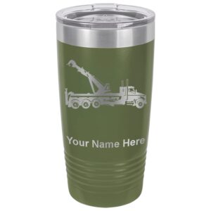 lasergram 20oz vacuum insulated tumbler mug, tow truck wrecker, personalized engraving included (camo green)