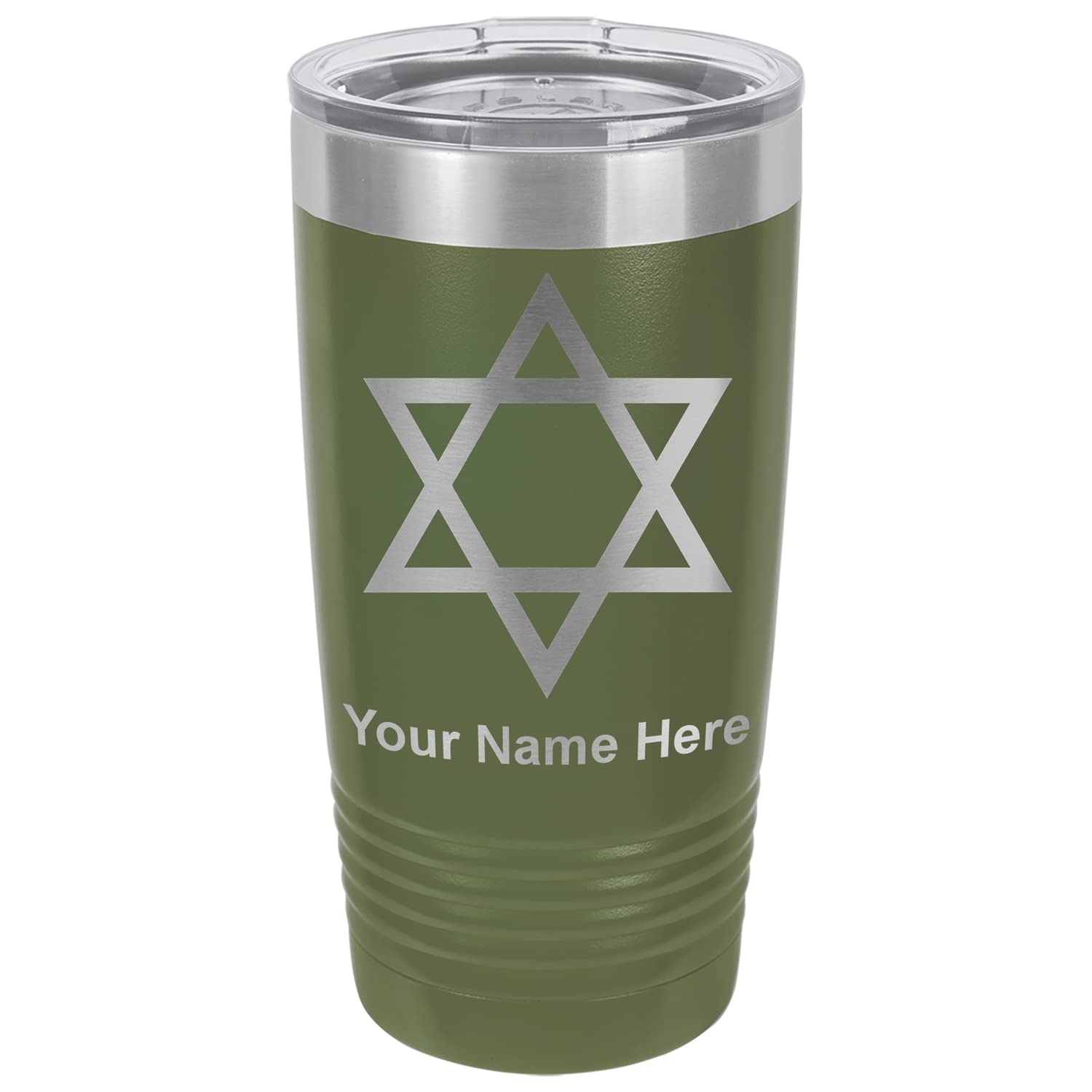 LaserGram 20oz Vacuum Insulated Tumbler Mug, Star of David, Personalized Engraving Included (Camo Green)