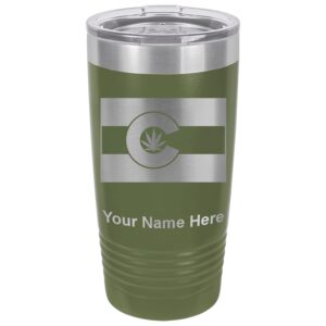 lasergram 20oz vacuum insulated tumbler mug, flag of colorado with marijuana leaf, personalized engraving included (camo green)