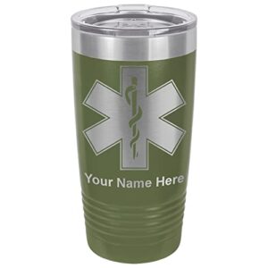 lasergram 20oz vacuum insulated tumbler mug, star of life, personalized engraving included (camo green)