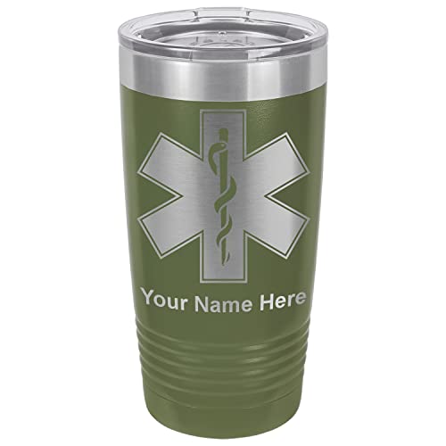 LaserGram 20oz Vacuum Insulated Tumbler Mug, Star of Life, Personalized Engraving Included (Camo Green)