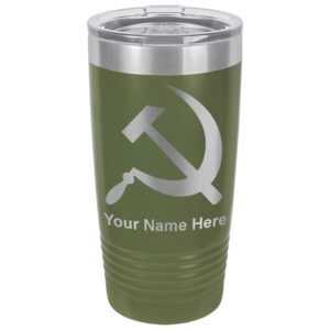 lasergram 20oz vacuum insulated tumbler mug, hammer and sickle, personalized engraving included (camo green)