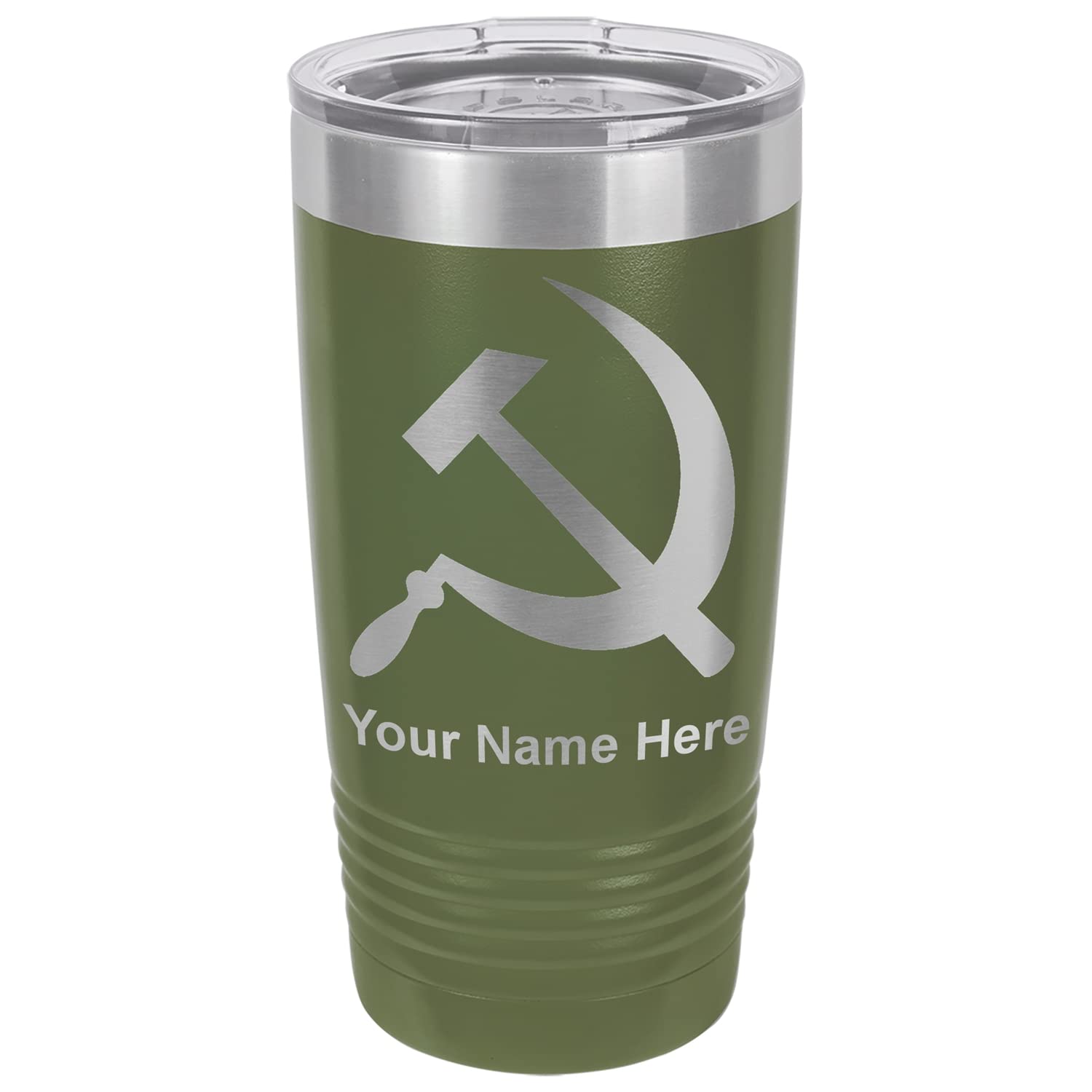 LaserGram 20oz Vacuum Insulated Tumbler Mug, Hammer and Sickle, Personalized Engraving Included (Camo Green)