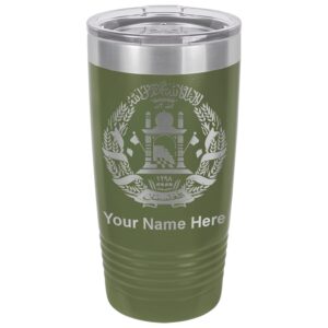 lasergram 20oz vacuum insulated tumbler mug, flag of afghanistan, personalized engraving included (camo green)