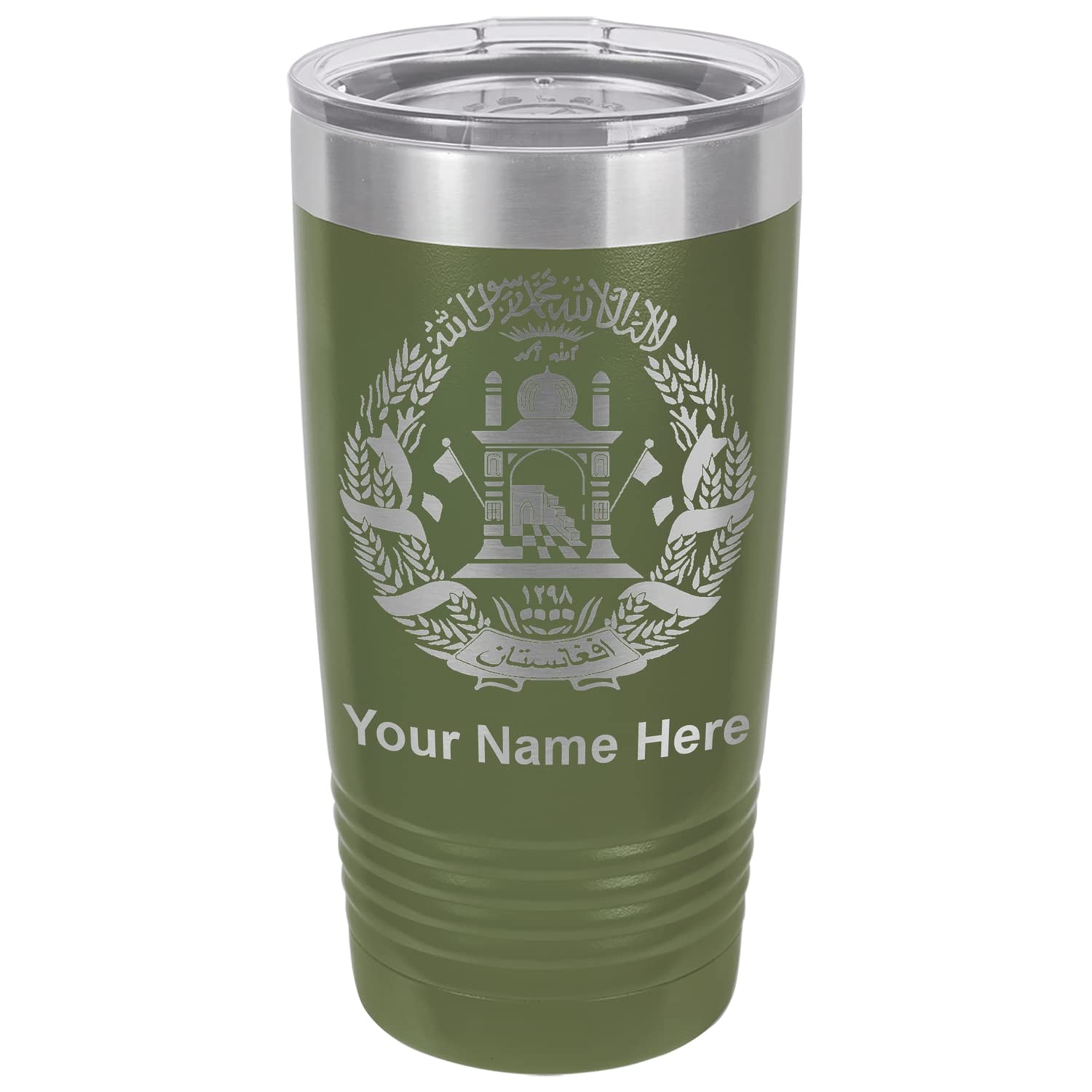 LaserGram 20oz Vacuum Insulated Tumbler Mug, Flag of Afghanistan, Personalized Engraving Included (Camo Green)