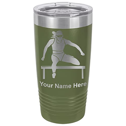 LaserGram 20oz Vacuum Insulated Tumbler Mug, Hurdles Woman, Personalized Engraving Included (Camo Green)