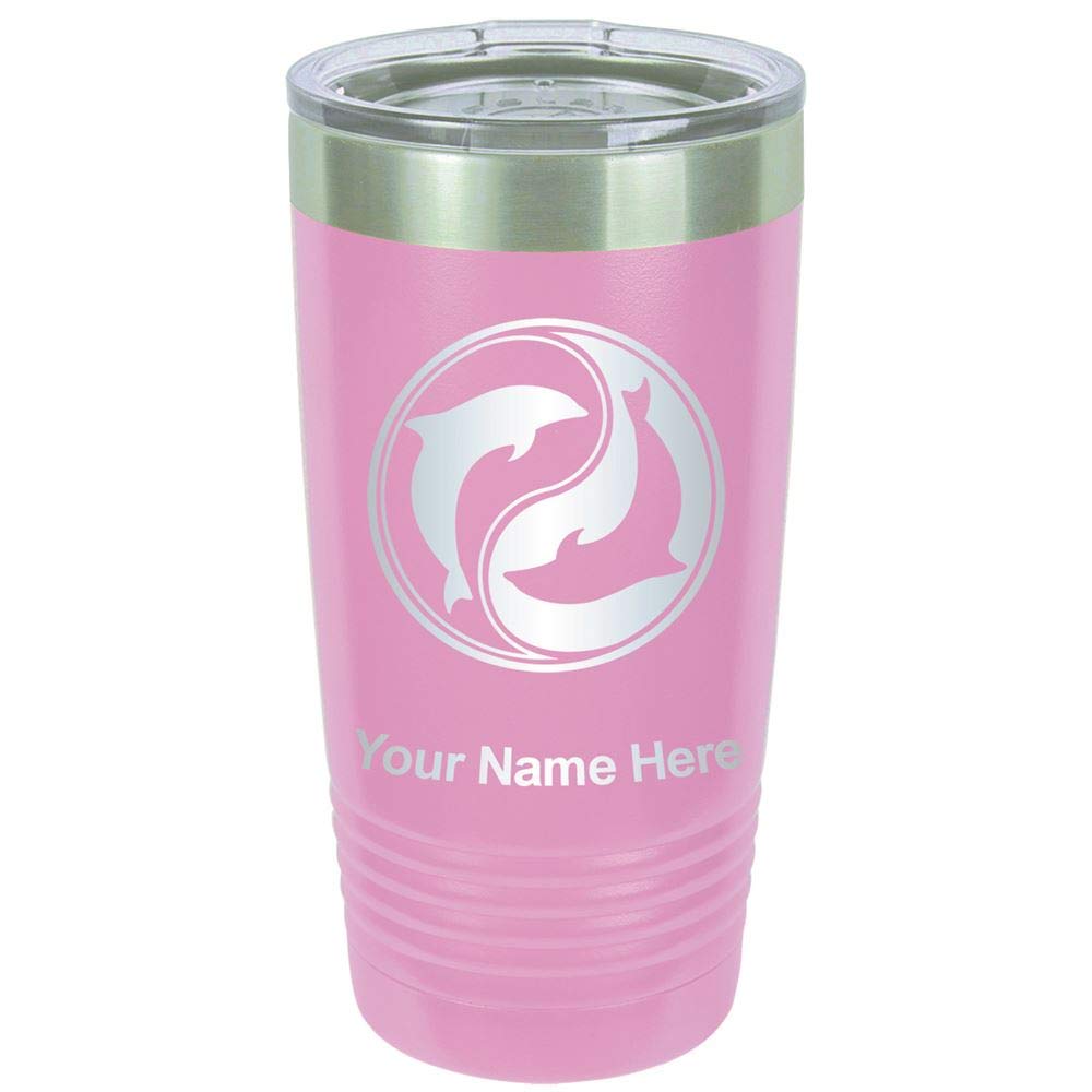 LaserGram 20oz Vacuum Insulated Tumbler Mug, Dolphin Yin Yang, Personalized Engraving Included (Light Purple)