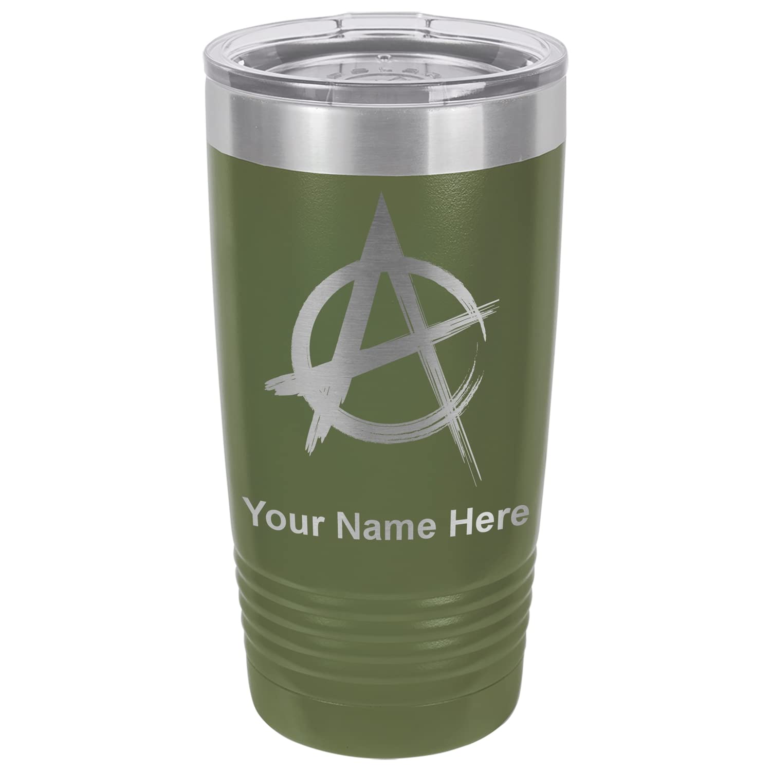 LaserGram 20oz Vacuum Insulated Tumbler Mug, Circle A, Personalized Engraving Included (Camo Green)