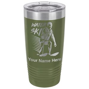 lasergram 20oz vacuum insulated tumbler mug, water skiing, personalized engraving included (camo green)
