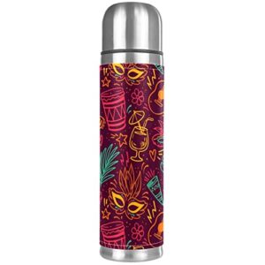 brazilian carnival with masks drums guitars stainless steel water bottle leak-proof, double walled vacuum insulated flask thermos cup travel mug 17 oz