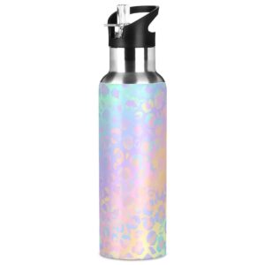 Glaphy Rainbow Leopard Print Water Bottle with Straw Lid, BPA-Free, 32 oz Water Bottles Insulated Stainless Steel, for School, Office, Sports