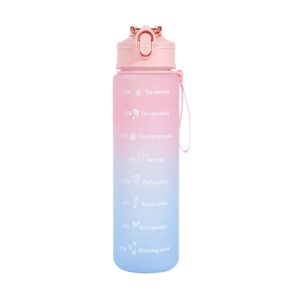 water bottles with motivational time marker & straw, 26oz leakproof water jug drink bottles gradient color water containers travel sports water bottle for gym office and school