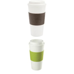 copco acadia double wall insulated travel mug with non-slip sleeve, 16-ounce, white/brown, green acadia travel mug, 16-ounce, 1 count (pack of 1)