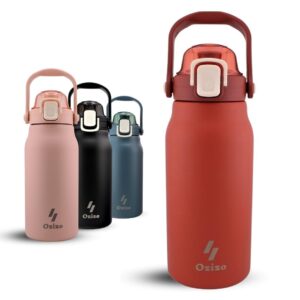 insulated water bottle, 44 oz thermos with handle, stainless steel water bottle with straw, ozizo thermos with leakproof lid