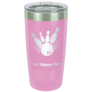lasergram 20oz vacuum insulated tumbler mug, bowling ball and pins, personalized engraving included (light purple)