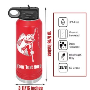 Customized Water Bottles with Flip-Top Lid and Straw, Personalized Stainless Steel Sports Fishing Double Wall Thermos, Custom Your Name and Text Engraved 32 OZ (Red)