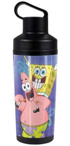 spongebob official spongebob and patrick cropped 18 oz insulated water bottle, leak resistant, vacuum insulated stainless steel with 2-in-1 loop cap
