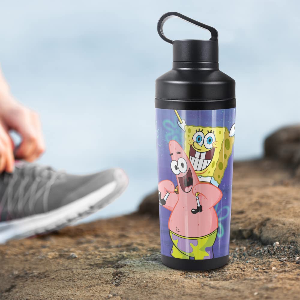 Spongebob OFFICIAL Spongebob And Patrick Cropped 18 oz Insulated Water Bottle, Leak Resistant, Vacuum Insulated Stainless Steel with 2-in-1 Loop Cap