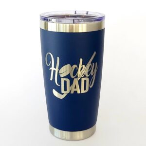hockey dad 20oz stainless steel tumbler (navy), insulated coffee travel mug, ice hockey gifts for men