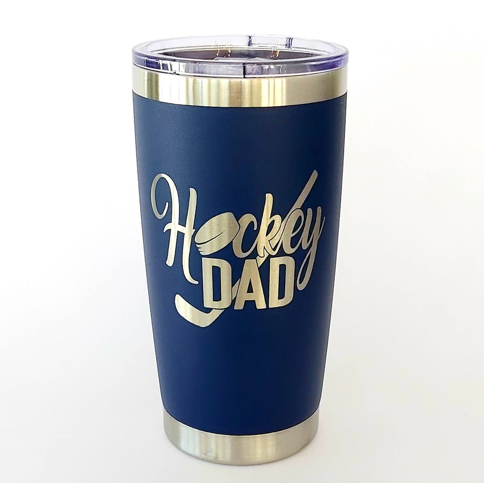 Hockey Dad 20oz Stainless Steel Tumbler (Navy), Insulated Coffee Travel Mug, Ice Hockey gifts for Men