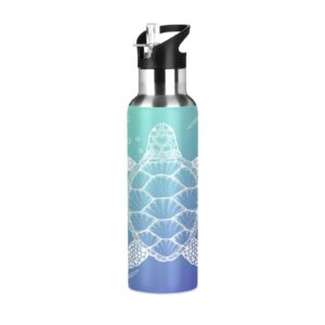 sea turtle leak free insulated bottles with handle 32 oz vaccuum bottle with straw lid thermal bottle for hiking biking bap-free
