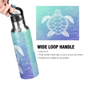 Sea Turtle Leak Free Insulated Bottles with Handle 32 oz Vaccuum Bottle with Straw Lid Thermal Bottle for Hiking Biking BAP-Free