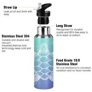 Sea Turtle Leak Free Insulated Bottles with Handle 32 oz Vaccuum Bottle with Straw Lid Thermal Bottle for Hiking Biking BAP-Free