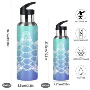 Sea Turtle Leak Free Insulated Bottles with Handle 32 oz Vaccuum Bottle with Straw Lid Thermal Bottle for Hiking Biking BAP-Free