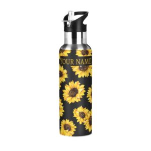 alaza custom sunflower water bottle with name for kids girls with straw personalized insulated stainless steel water flask thermos for school sport 20 ounce