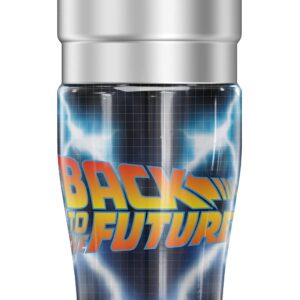 THERMOS Back To The Future Delorian Flames And Lightning STAINLESS KING Stainless Steel Travel Tumbler, Vacuum insulated & Double Wall, 16oz