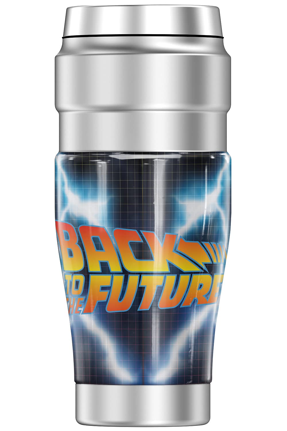 THERMOS Back To The Future Delorian Flames And Lightning STAINLESS KING Stainless Steel Travel Tumbler, Vacuum insulated & Double Wall, 16oz