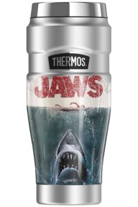 thermos jaws distressed jaws stainless king stainless steel travel tumbler, vacuum insulated & double wall, 16oz