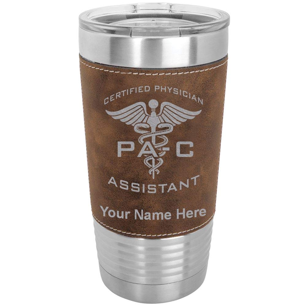 LaserGram 20oz Vacuum Insulated Tumbler Mug, PA-C Certified Physician Assistant, Personalized Engraving Included (Faux Leather, Rustic)