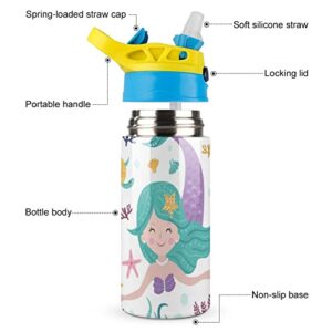 Water Bottle With Straw Mermaid Insulated Stainless Steel Vacuum Cup 500Ml For School 7.5x2.7 in