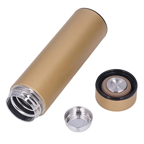 Thermal Cup, Leakproof Multipurpose Stainless Steel Travel Mug Portable Stable Bottom 500ml / 17oz Keep Cold with Detachable Filter for Hiking for Office(No temperature display gold)