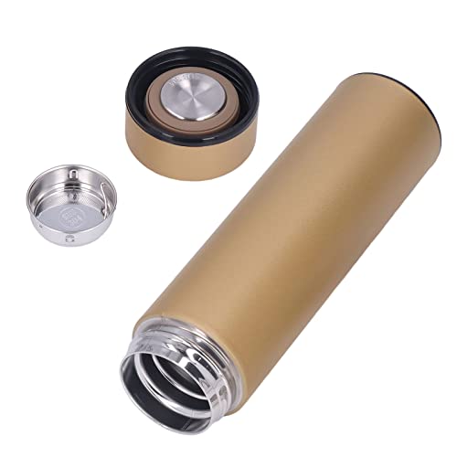 Thermal Cup, Leakproof Multipurpose Stainless Steel Travel Mug Portable Stable Bottom 500ml / 17oz Keep Cold with Detachable Filter for Hiking for Office(No temperature display gold)