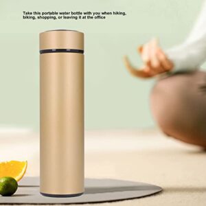 Thermal Cup, Leakproof Multipurpose Stainless Steel Travel Mug Portable Stable Bottom 500ml / 17oz Keep Cold with Detachable Filter for Hiking for Office(No temperature display gold)