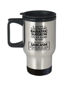 whizk bariatric surgeon travel mug gifts - funny christmas birthday gag women men - my level of sarcasm depends on your stupidity 14 oz stainless steel insulated tumbler tsa1011