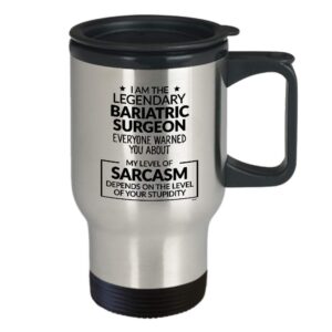 Whizk Bariatric Surgeon Travel Mug Gifts - Funny Christmas Birthday Gag Women Men - My Level of Sarcasm Depends on Your Stupidity 14 oz Stainless Steel Insulated Tumbler TSA1011