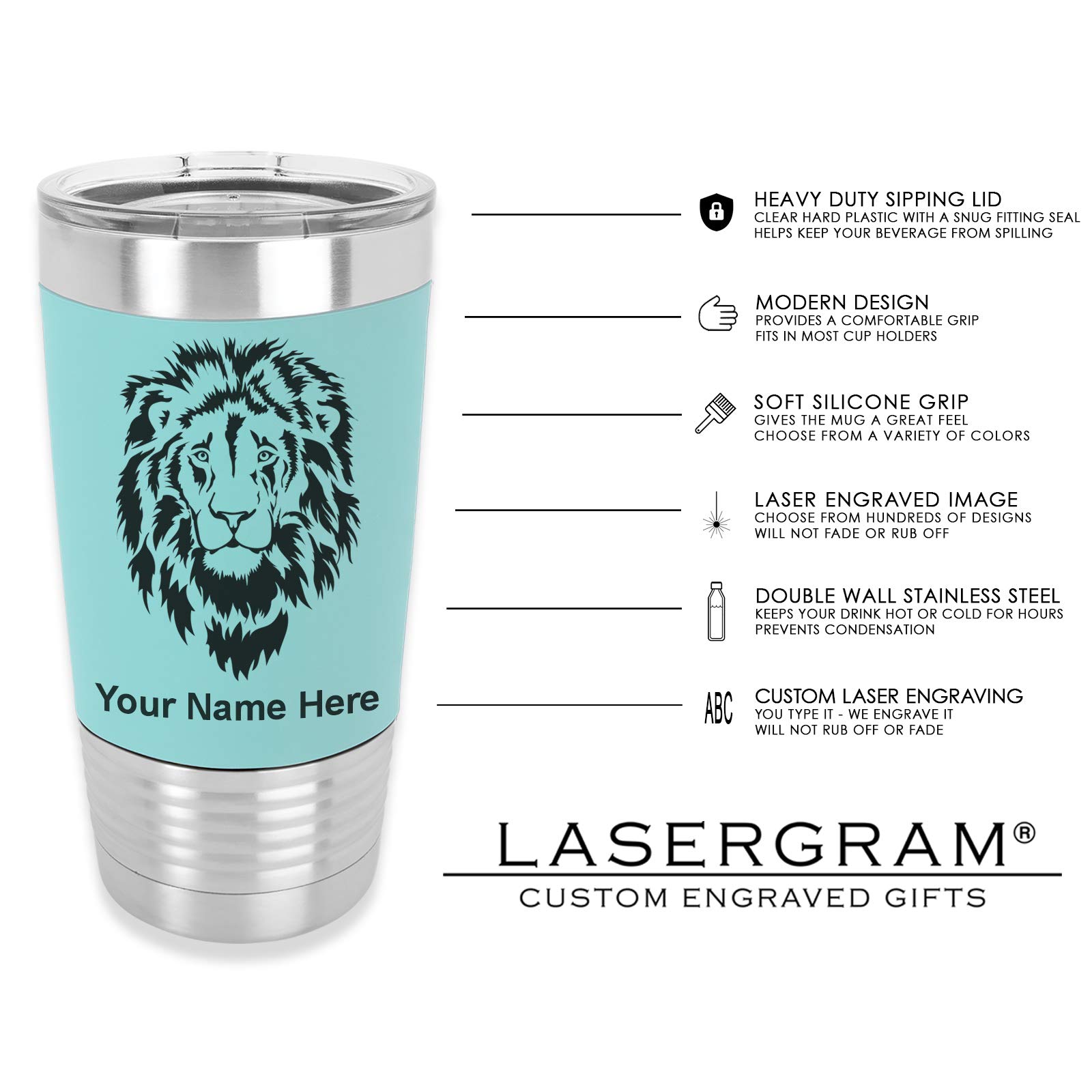 LaserGram 20oz Vacuum Insulated Tumbler Mug, Sunflowers, Personalized Engraving Included (Silicone Grip, Teal)