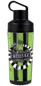 beetlejuice official beetle worm 18 oz insulated water bottle, leak resistant, vacuum insulated stainless steel with 2-in-1 loop cap