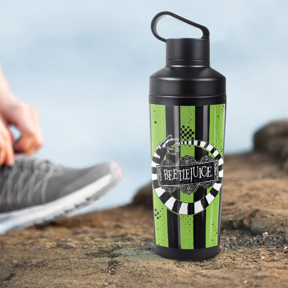 Beetlejuice OFFICIAL Beetle Worm 18 oz Insulated Water Bottle, Leak Resistant, Vacuum Insulated Stainless Steel with 2-in-1 Loop Cap