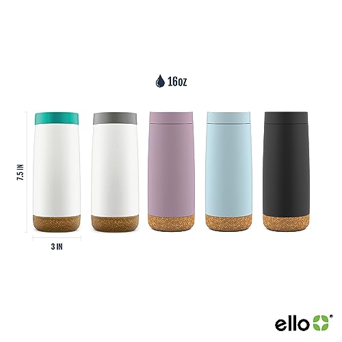 Ello Cole 16oz Vacuum Insulated Travel Coffee Mug with Leak-Proof Slider Lid and Built-in Coaster, Keeps Hot for 5 Hours, Perfect for Coffee or Tea, BPA-Free Tumbler, Grey