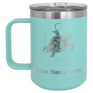 LaserGram 15oz Vacuum Insulated Coffee Mug, Hawaiian Sea Turtle, Personalized Engraving Included (Teal)