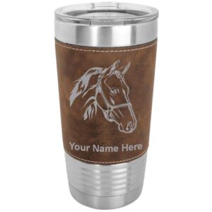 lasergram 20oz vacuum insulated tumbler mug, horse head 2, personalized engraving included (faux leather, rustic)