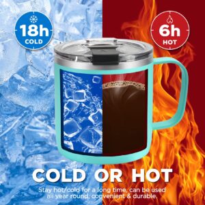 HAUSHOF 14 oz Coffee Mug, Insulated Coffee Mug with Handle, Travel Camping Cup, Portable Stainless Steel Coffee Cup, Insulated Coffee Cups with Lid, Lake Blue